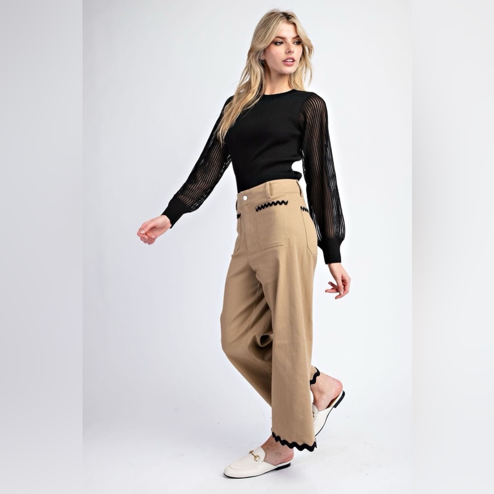Ric Rac Trim Soft Wash Wide Leg Pants - eesome - Picture 2 of 7